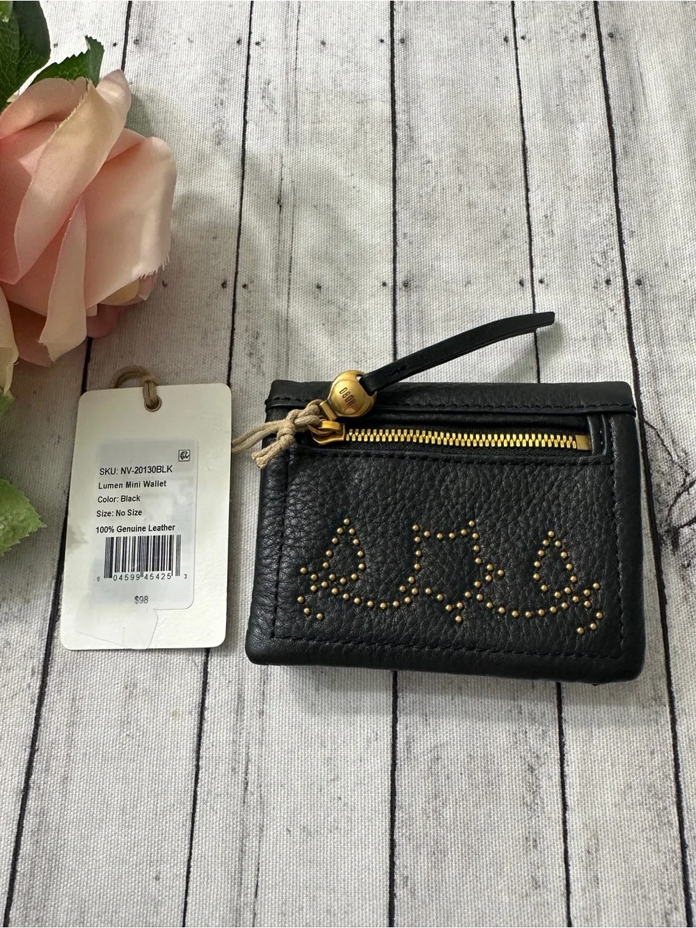 NWT HOBO Black with Gold Studs Lumen Mini Wallet
